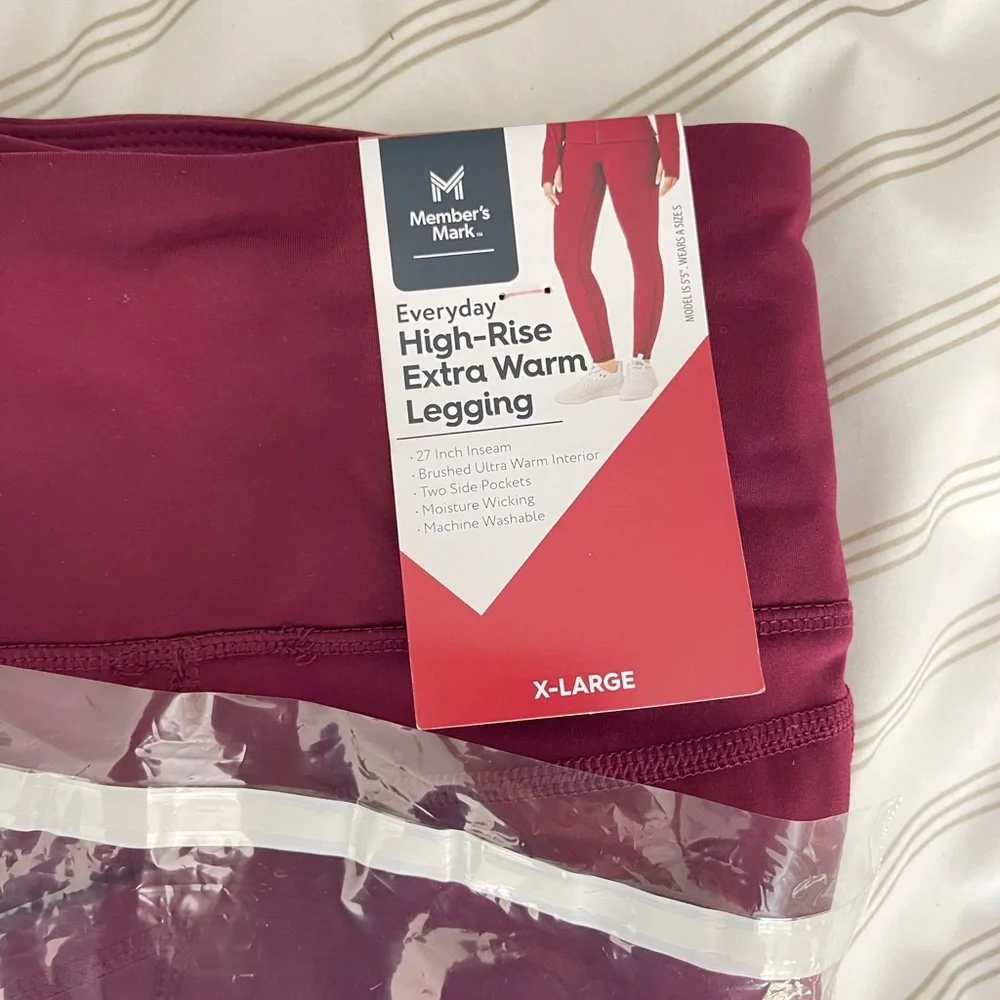 Members Mark Womens Extra Warm Legging. Fleece Lined Burgundy Size XL N…